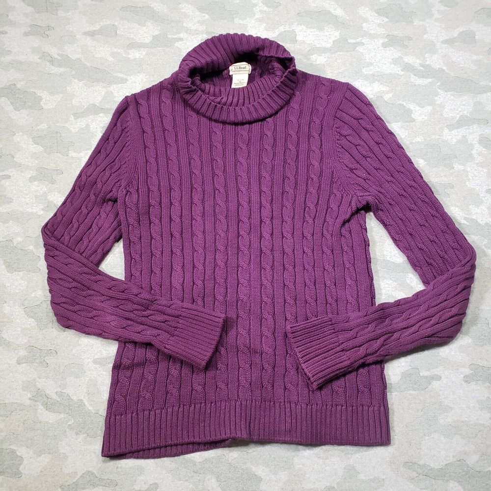 L.L. Bean Sweater Womens Medium Purple Turtle Neck Cable‎ Knit Long Sleeve
